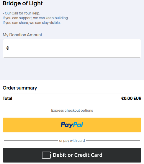 Bridge of Light's PayPal Payment page